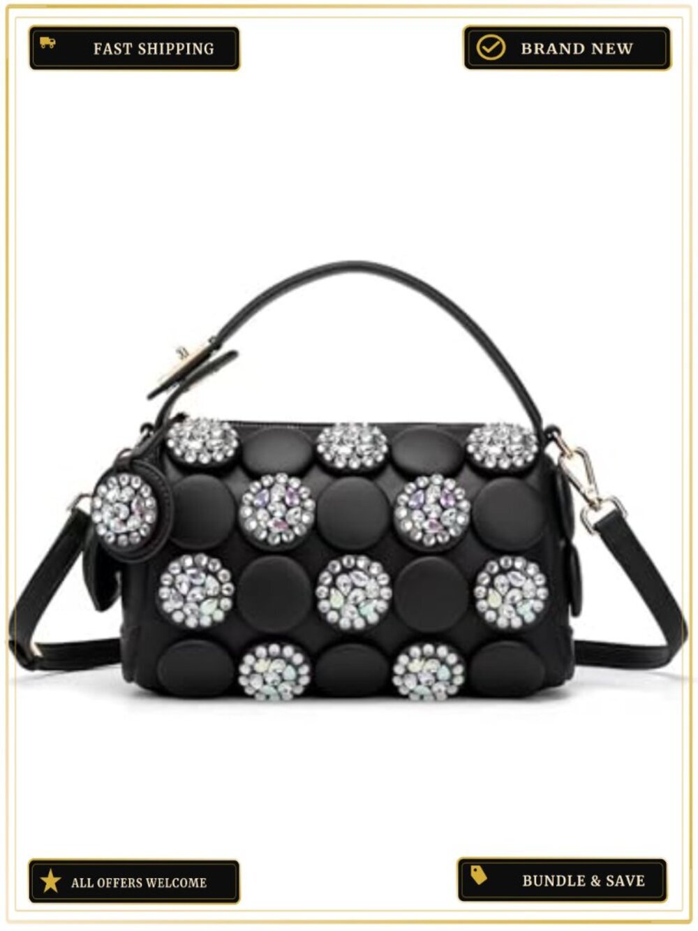 Rhinestone Evening Clutch Bubble Textured Faux Leather Sparkly Shoulder Bag